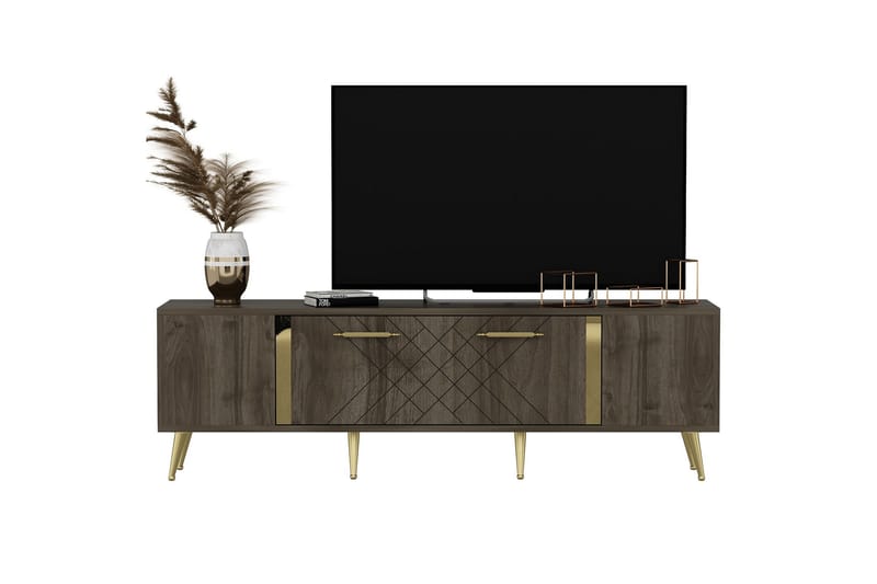 DETAS Tv-bänk 150x35 cm Brun/Guld - Möbler - Vardagsrum - Tv-möbler & mediamöbler - Tv-bänkar