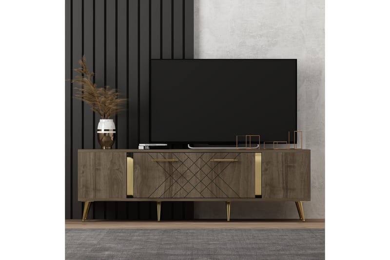 DETAS Tv-bänk 150x35 cm Brun/Guld - Möbler - Vardagsrum - Tv-möbler & mediamöbler - Tv-bänkar