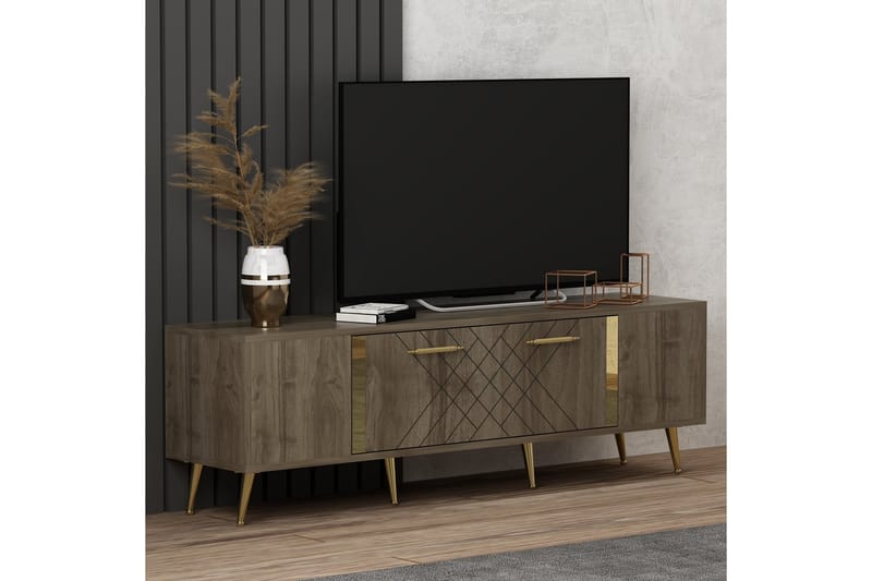 DETAS Tv-bänk 150x35 cm Brun/Guld - Möbler - Vardagsrum - Tv-möbler & mediamöbler - Tv-bänkar