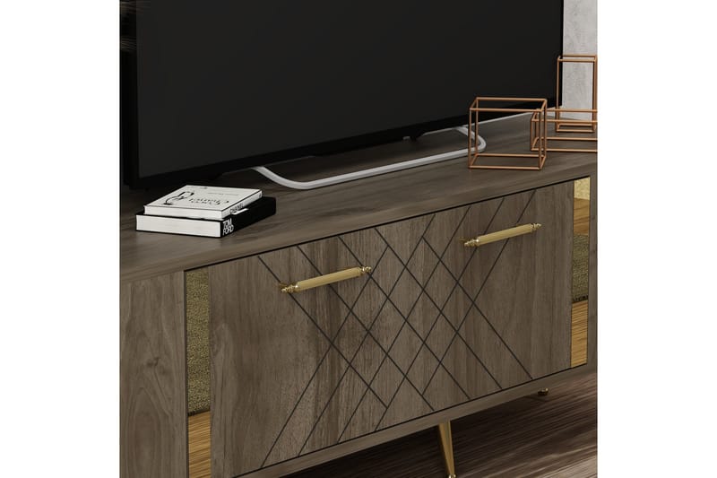 DETAS Tv-bänk 150x35 cm Brun/Guld - Möbler - Vardagsrum - Tv-möbler & mediamöbler - Tv-bänkar