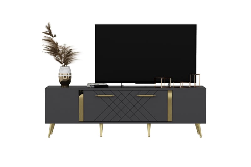 DETAS Tv-bänk 150x35 cm Svart/Guld - Möbler - Vardagsrum - Tv-möbler & mediamöbler - Tv-bänkar