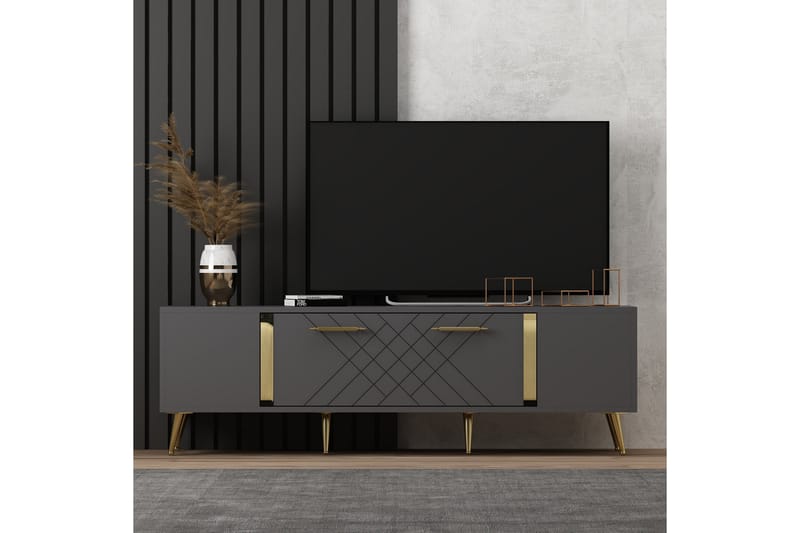 DETAS Tv-bänk 150x35 cm Svart/Guld - Möbler - Vardagsrum - Tv-möbler & mediamöbler - Tv-bänkar