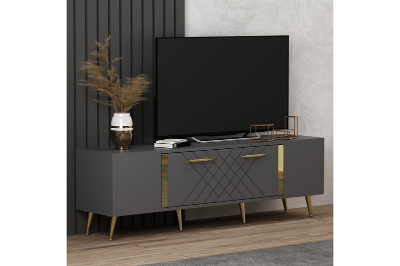 DETAS Tv-bänk 150x35 cm Svart/Guld - Möbler - Vardagsrum - Tv-möbler & mediamöbler - Tv-bänkar