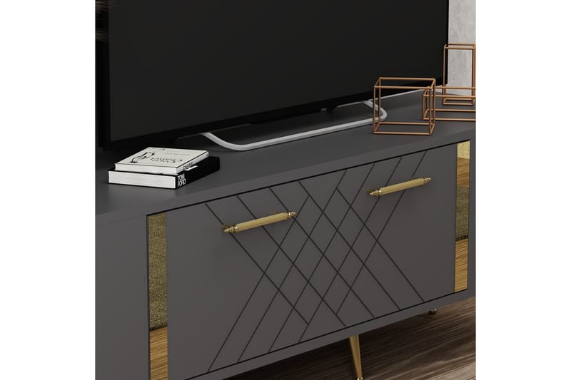 DETAS Tv-bänk 150x35 cm Svart/Guld - Möbler - Vardagsrum - Tv-möbler & mediamöbler - Tv-bänkar