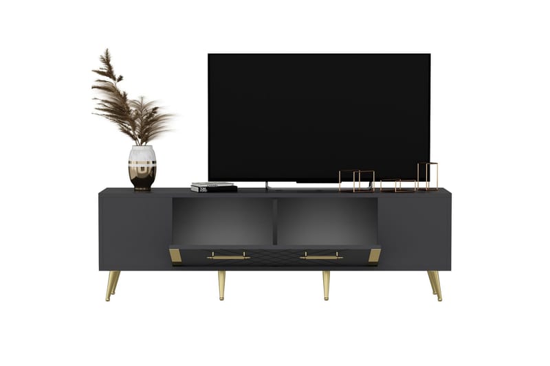 DETAS Tv-bänk 150x35 cm Svart/Guld - Möbler - Vardagsrum - Tv-möbler & mediamöbler - Tv-bänkar