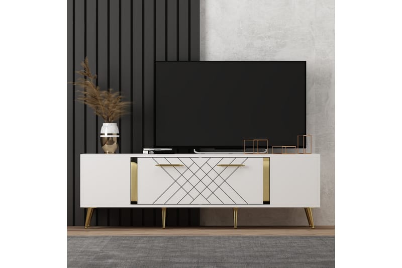 DETAS Tv-bänk 150x35 cm Vit/Guld - Möbler - Vardagsrum - Tv-möbler & mediamöbler - Tv-bänkar