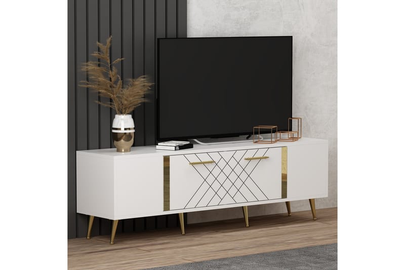 DETAS Tv-bänk 150x35 cm Vit/Guld - Möbler - Vardagsrum - Tv-möbler & mediamöbler - Tv-bänkar