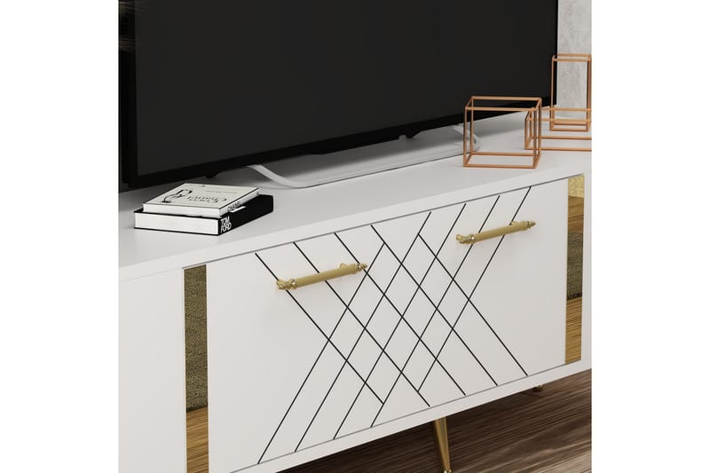 DETAS Tv-bänk 150x35 cm Vit/Guld - Möbler - Vardagsrum - Tv-möbler & mediamöbler - Tv-bänkar