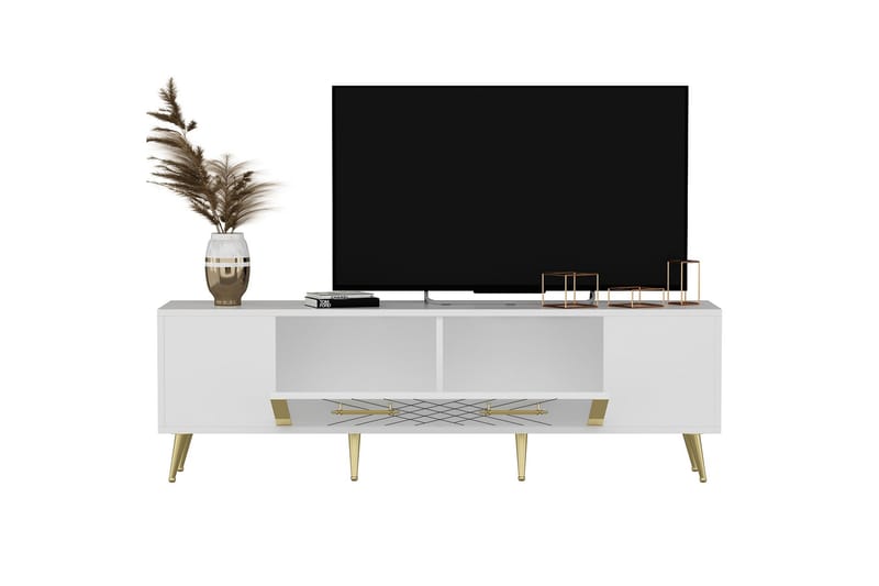 DETAS Tv-bänk 150x35 cm Vit/Guld - Möbler - Vardagsrum - Tv-möbler & mediamöbler - Tv-bänkar