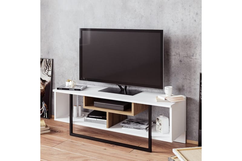 FORDA TV-Bänk 119 cm Vit/Svart/Ek - Vit/Svart - Möbler - Vardagsrum - Tv-möbler & mediamöbler - Tv-bänkar