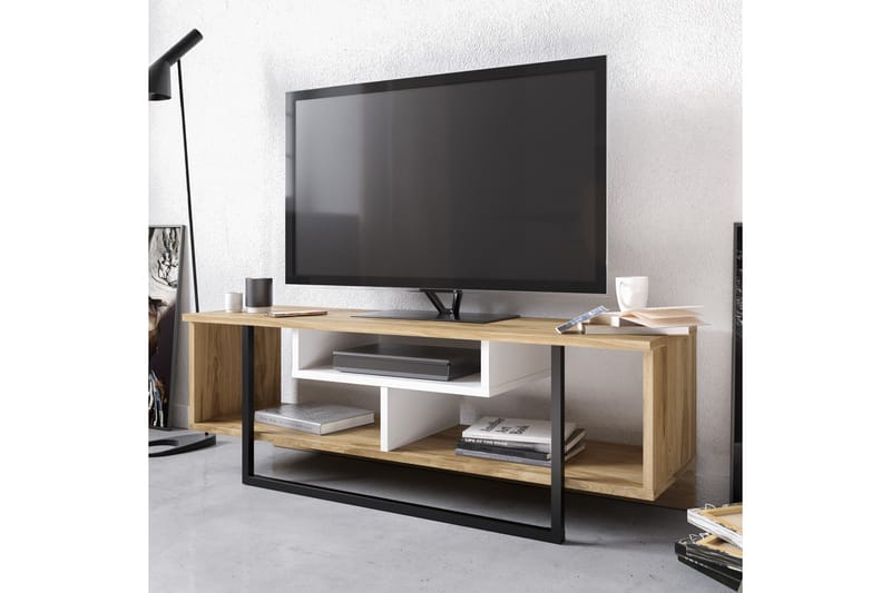 FORDA TV-Bänk 119 cm Vit/Svart/Ek - Vit/Svart/Ek - Möbler - Vardagsrum - Tv-möbler & mediamöbler - Tv-bänkar