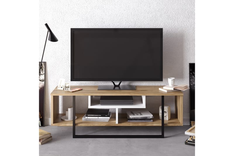 FORDA TV-Bänk 119 cm Vit/Svart/Ek - Vit/Svart/Ek - Möbler - Vardagsrum - Tv-möbler & mediamöbler - Tv-bänkar