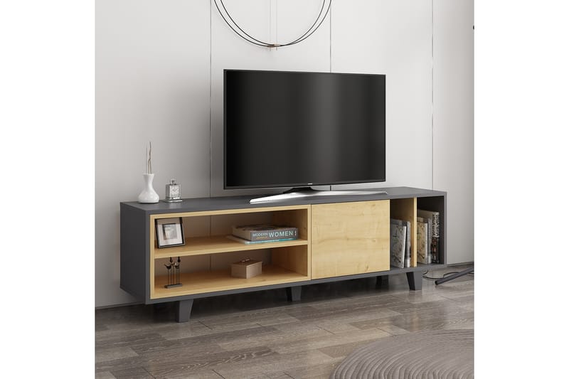 HEMER Tv-bänk 160 cm Natur/Antracit - Trä/natur - Möbler - Vardagsrum - Tv-möbler & mediamöbler - Tv-bänkar