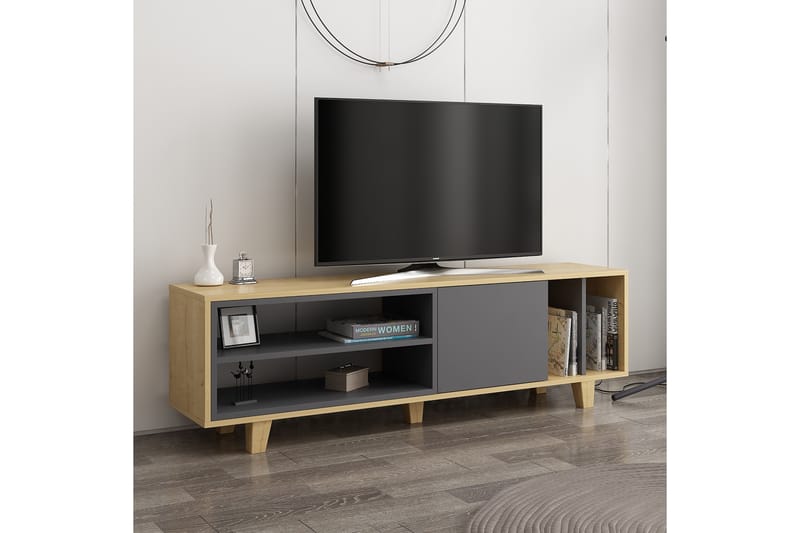 HEMER Tv-bänk 160 cm Natur/Antracit - Trä/natur/Antracit - Möbler - Vardagsrum - Tv-möbler & mediamöbler - Tv-bänkar