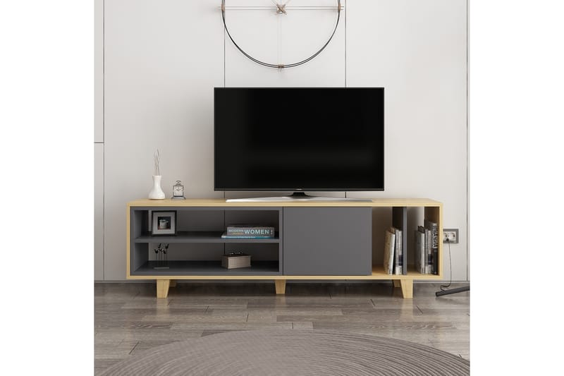 HEMER Tv-bänk 160 cm Natur/Antracit - Trä/natur/Antracit - Möbler - Vardagsrum - Tv-möbler & mediamöbler - Tv-bänkar