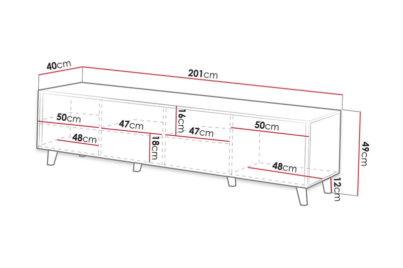 Juniskär Ribbad TV Bänk i trä med förvaring - 40 cm djup 200 cm bred 49 cm hög - Ek - Möbler - Vardagsrum - Tv-möbler & mediamöbler - Tv-bänkar