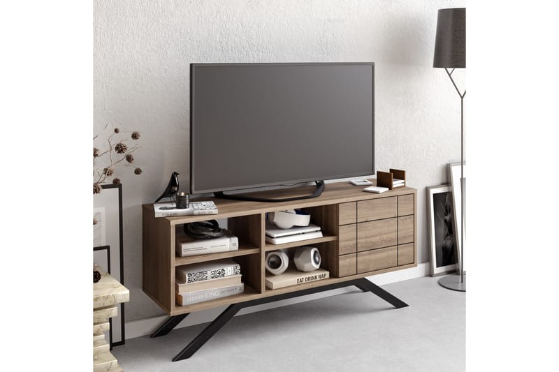 KALEFELD Tv-bänk 130 cm Svart/Mörkbrun - Möbler - Vardagsrum - Tv-möbler & mediamöbler - Tv-bänkar