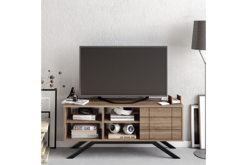 KALEFELD Tv-bänk 130 cm Svart/Mörkbrun - Möbler - Vardagsrum - Tv-möbler & mediamöbler - Tv-bänkar