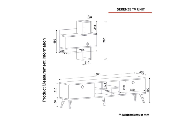 KULESI Tv-bänk 180 cm Teak/Svart - Möbler - Vardagsrum - Tv-möbler & mediamöbler - Tv-bänkar