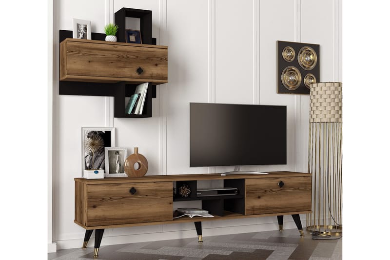 KULESI Tv-bänk 180 cm Teak/Svart - Möbler - Vardagsrum - Tv-möbler & mediamöbler - Tv-bänkar