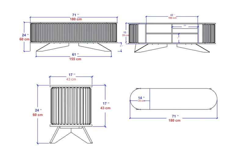 OBURUS Tv-bänk 180x60 cm Blå - Möbler - Vardagsrum - Tv-möbler & mediamöbler - Tv-bänkar