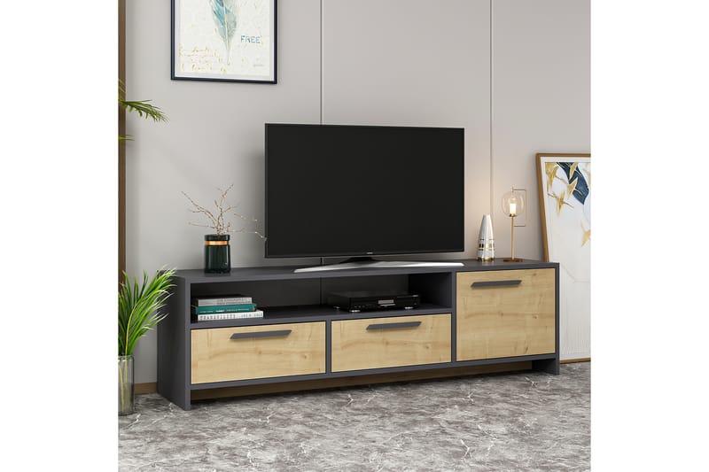 ODRICKS Tv-bänk 160 cm Natur/Antracit - Trä/natur - Möbler - Vardagsrum - Tv-möbler & mediamöbler - Tv-bänkar