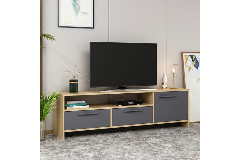 ODRICKS Tv-bänk 160 cm Natur/Antracit - Trä/natur/Antracit - Möbler - Vardagsrum - Tv-möbler & mediamöbler - Tv-bänkar