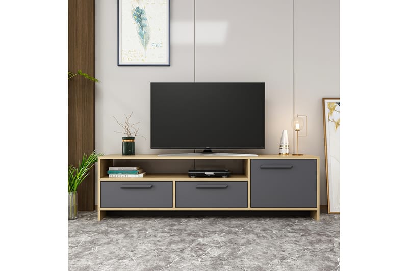 ODRICKS Tv-bänk 160 cm Natur/Antracit - Trä/natur/Antracit - Möbler - Vardagsrum - Tv-möbler & mediamöbler - Tv-bänkar