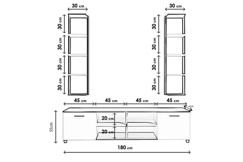 PONTAIX Tv-bänk 180 cm Svart/Vit - Möbler - Vardagsrum - Tv-möbler & mediamöbler - Tv-bänkar