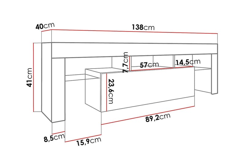 Toro TV-bänk 138x40x41 cm - Grå|Vit - Möbler - Vardagsrum - Tv-möbler & mediamöbler - Tv-bänkar