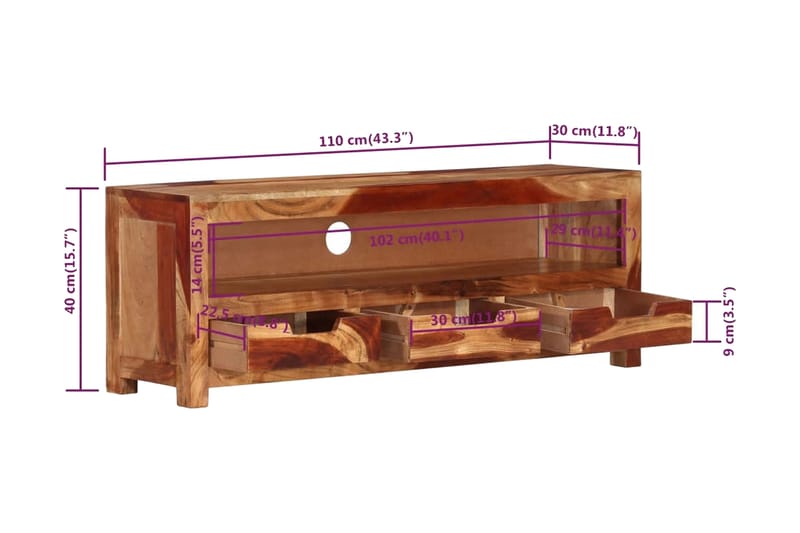 Tv-bänk 110x30x40 cm massiv akacia - Brun - Möbler - Vardagsrum - Tv-möbler & mediamöbler - Tv-bänkar