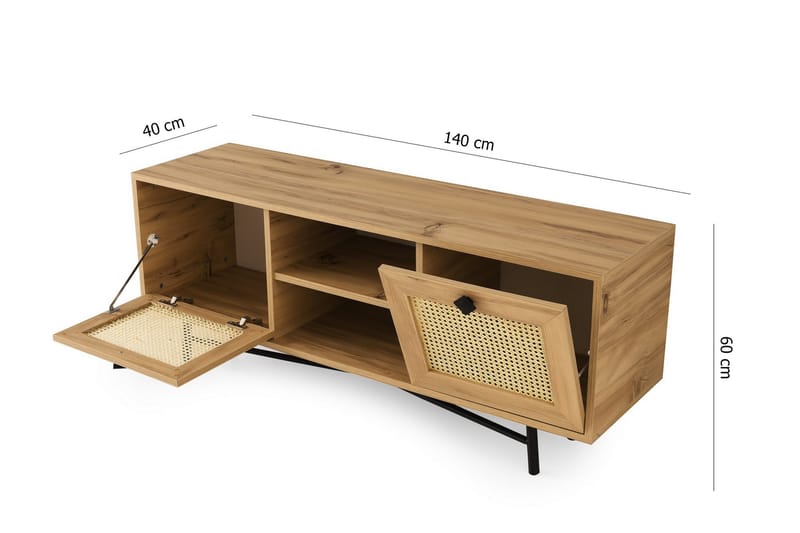 TV-BÄNK 140 cm 2 Skåp Natur/Svart - Möbler - Vardagsrum - Tv-möbler & mediamöbler - Tv-bänkar