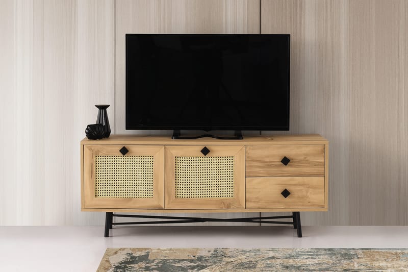 TV-BÄNK 140 cm 4 Skåp Natur/Svart - Möbler - Vardagsrum - Tv-möbler & mediamöbler - Tv-bänkar