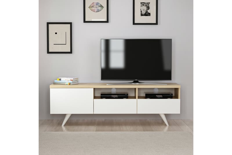 TV-BÄNK 150 cm 3 Skåp Natur/Vit - Möbler - Vardagsrum - Tv-möbler & mediamöbler - Tv-bänkar