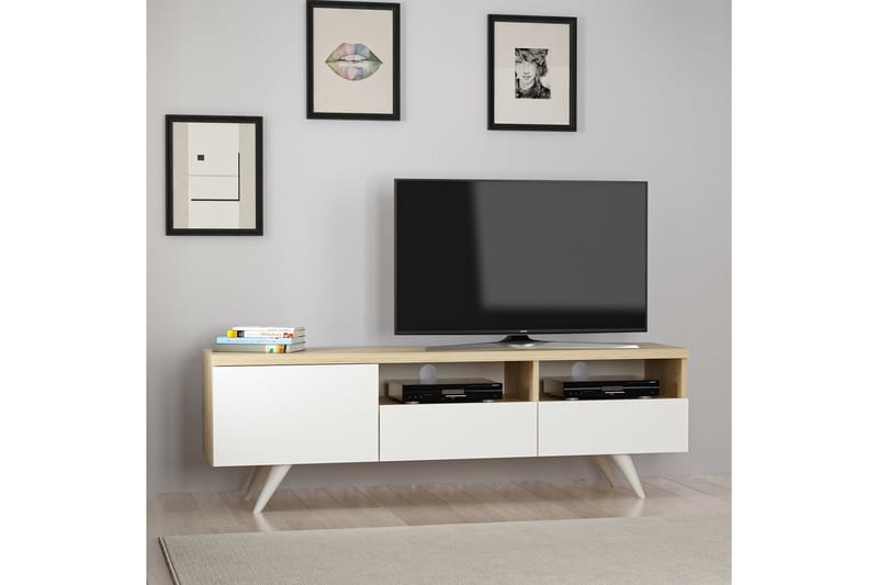 TV-BÄNK 150 cm 3 Skåp Natur/Vit - Möbler - Vardagsrum - Tv-möbler & mediamöbler - Tv-bänkar