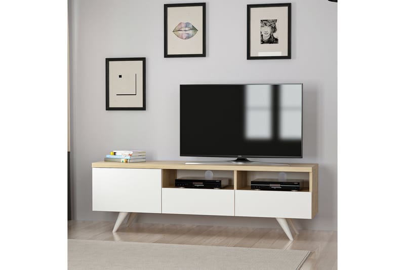 TV-BÄNK 150 cm 3 Skåp Natur/Vit - Möbler - Vardagsrum - Tv-möbler & mediamöbler - Tv-bänkar