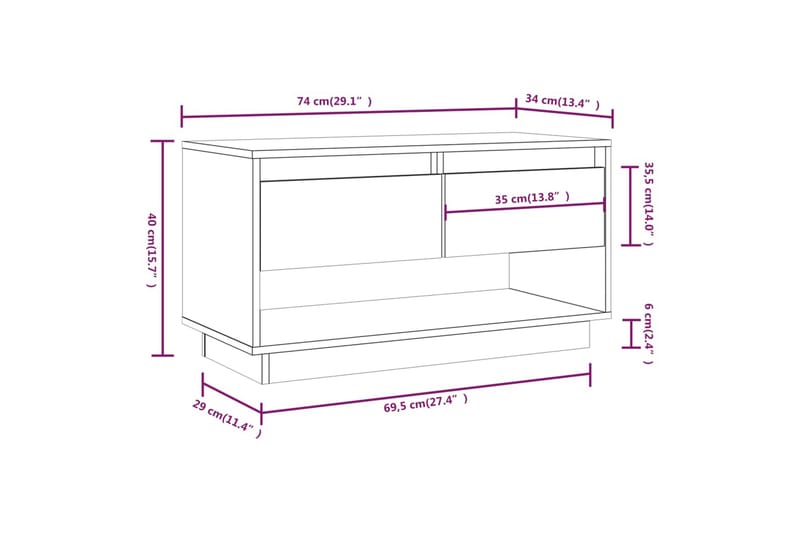 Tv-bänk 74x34x40 cm massiv furu - Brun - Möbler - Vardagsrum - Tv-möbler & mediamöbler - Tv-bänkar