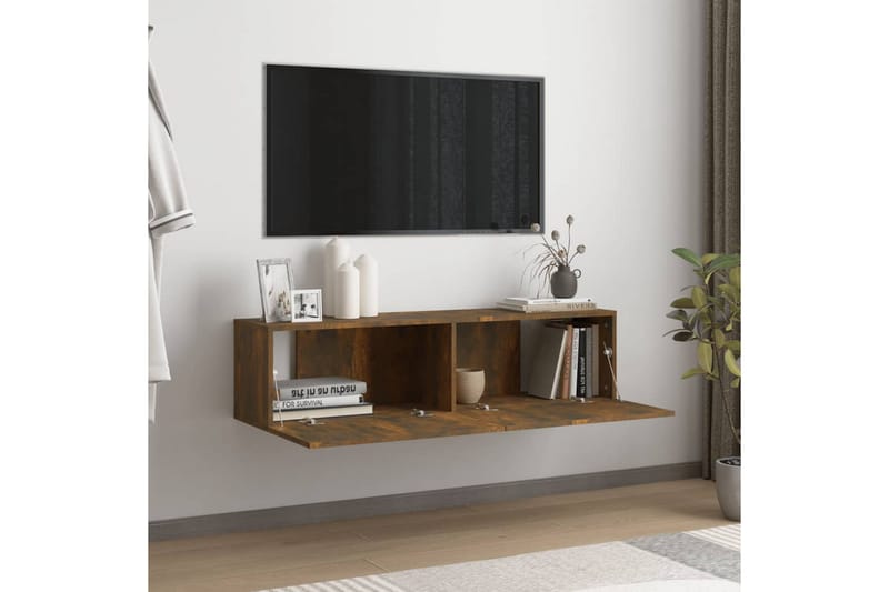 Tv-bänk för vägg rökfärgad ek 120x30x30 cm konstruerat trä - Brun - Möbler - Vardagsrum - Tv-möbler & mediamöbler - Tv-bänkar