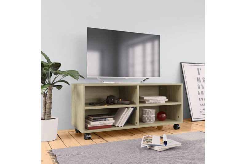 TV-bänk med hjul sonoma ek 90x35x35 cm spånskiva - Brun - Möbler - Vardagsrum - Tv-möbler & mediamöbler - Tv-bänkar