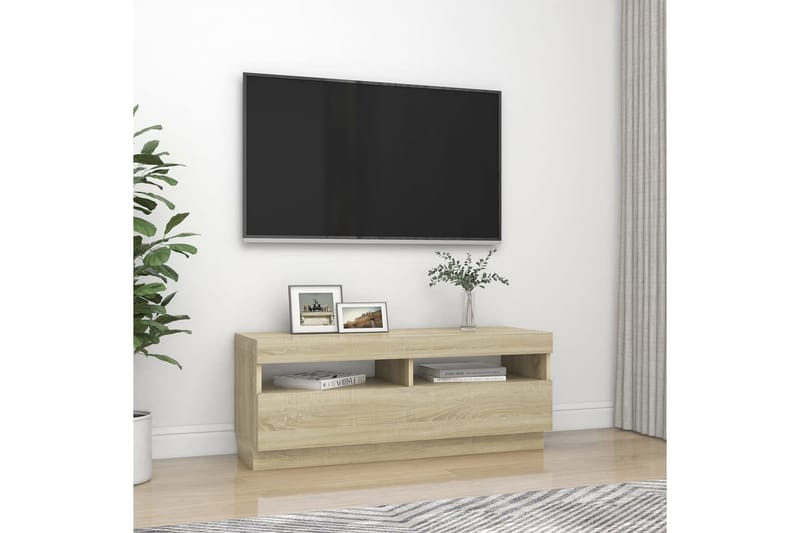 TV-bänk med LED-belysning sonoma-ek 100x35x40 cm - Brun - Möbler - Vardagsrum - Tv-möbler & mediamöbler - Tv-bänkar