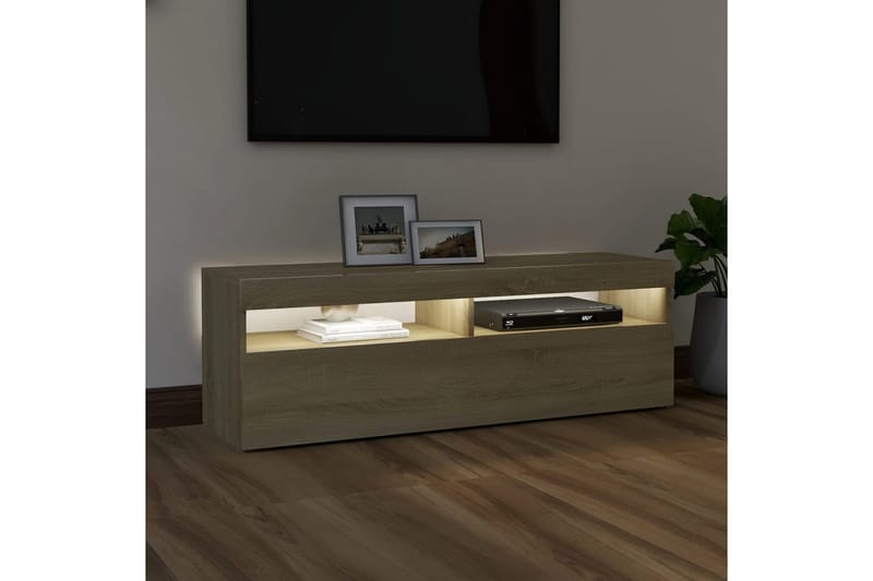 TV-bänk med LED-belysning sonoma-ek 120x35x40 cm - Brun - Möbler - Vardagsrum - Tv-möbler & mediamöbler - Tv-bänkar