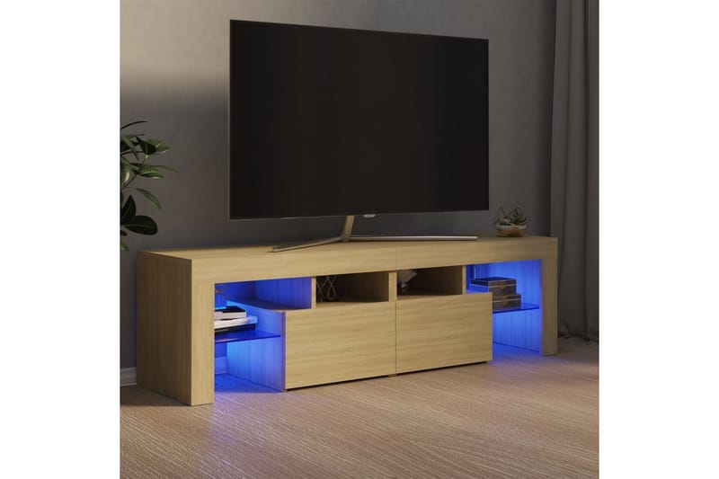 TV-bänk med LED-belysning sonoma-ek 140x35x40 cm - Brun - Möbler - Vardagsrum - Tv-möbler & mediamöbler - Tv-bänkar