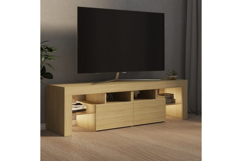 TV-bänk med LED-belysning sonoma-ek 140x35x40 cm - Brun - Möbler - Vardagsrum - Tv-möbler & mediamöbler - Tv-bänkar