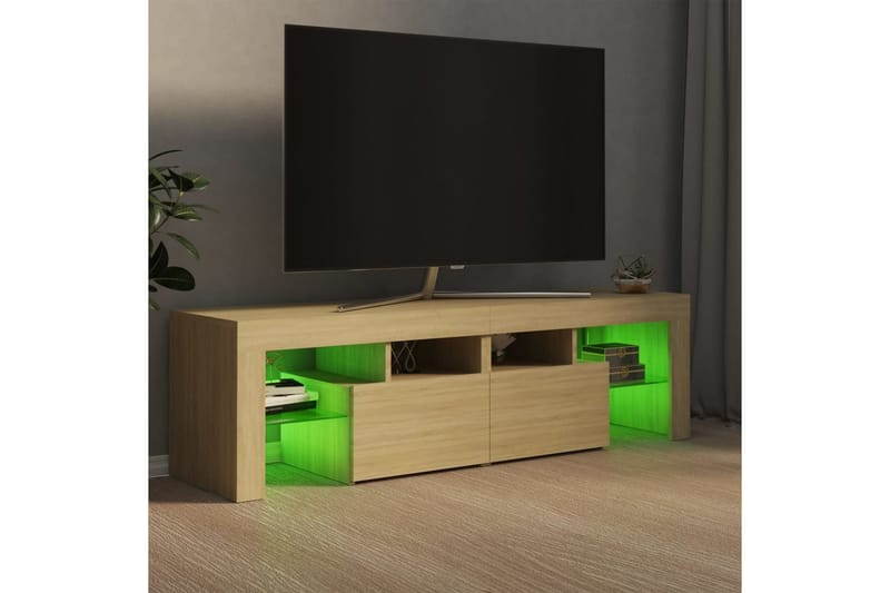 TV-bänk med LED-belysning sonoma-ek 140x35x40 cm - Brun - Möbler - Vardagsrum - Tv-möbler & mediamöbler - Tv-bänkar