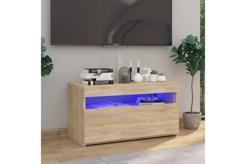 Tv-bänk med LED-belysning sonoma-ek 75x35x40 cm - Brun - Möbler - Vardagsrum - Tv-möbler & mediamöbler - Tv-bänkar