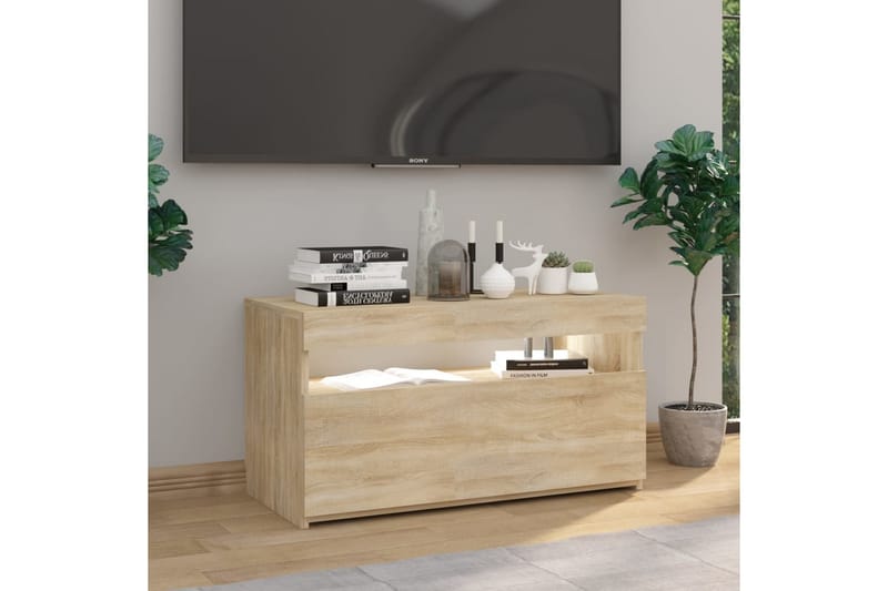 Tv-bänk med LED-belysning sonoma-ek 75x35x40 cm - Brun - Möbler - Vardagsrum - Tv-möbler & mediamöbler - Tv-bänkar