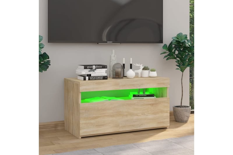 Tv-bänk med LED-belysning sonoma-ek 75x35x40 cm - Brun - Möbler - Vardagsrum - Tv-möbler & mediamöbler - Tv-bänkar