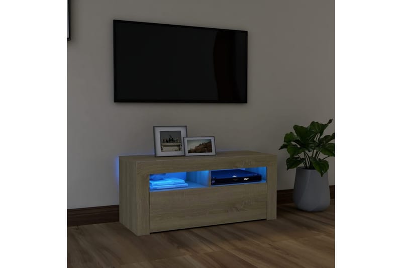 TV-bänk med LED-belysning sonoma-ek 90x35x40 cm - Brun - Möbler - Vardagsrum - Tv-möbler & mediamöbler - Tv-bänkar