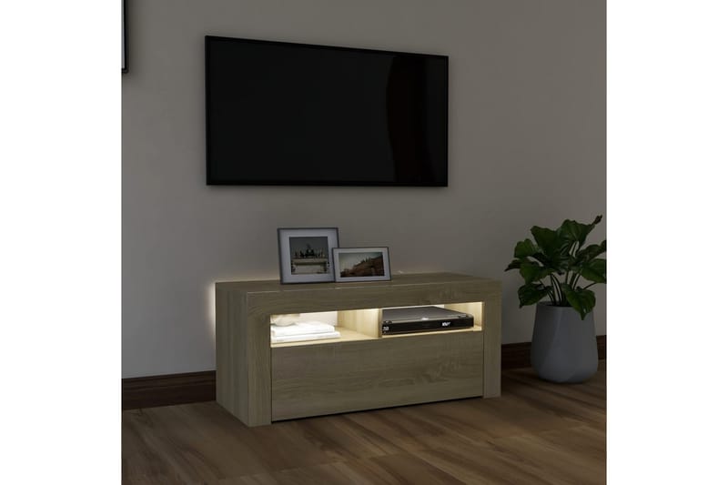 TV-bänk med LED-belysning sonoma-ek 90x35x40 cm - Brun - Möbler - Vardagsrum - Tv-möbler & mediamöbler - Tv-bänkar