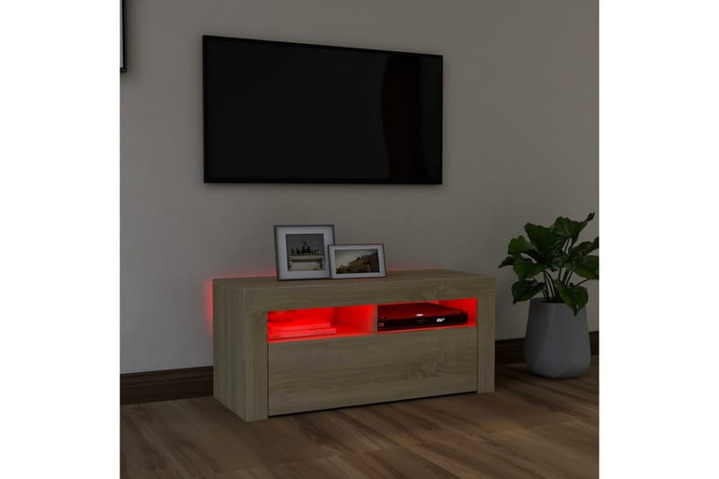 TV-bänk med LED-belysning sonoma-ek 90x35x40 cm - Brun - Möbler - Vardagsrum - Tv-möbler & mediamöbler - Tv-bänkar